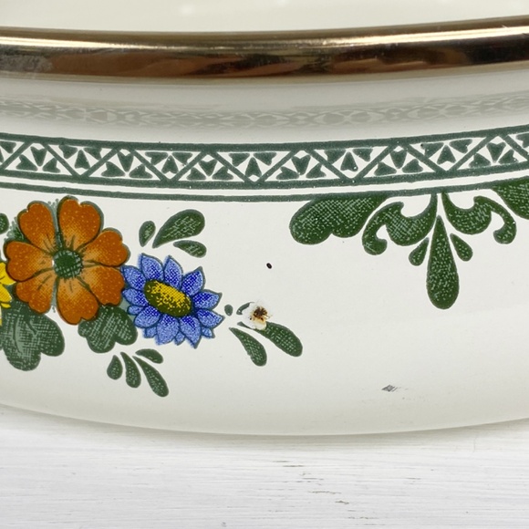 Vintage Enamelware Floral Frying Pan Brass Handle 10" - Picture 4 of 16